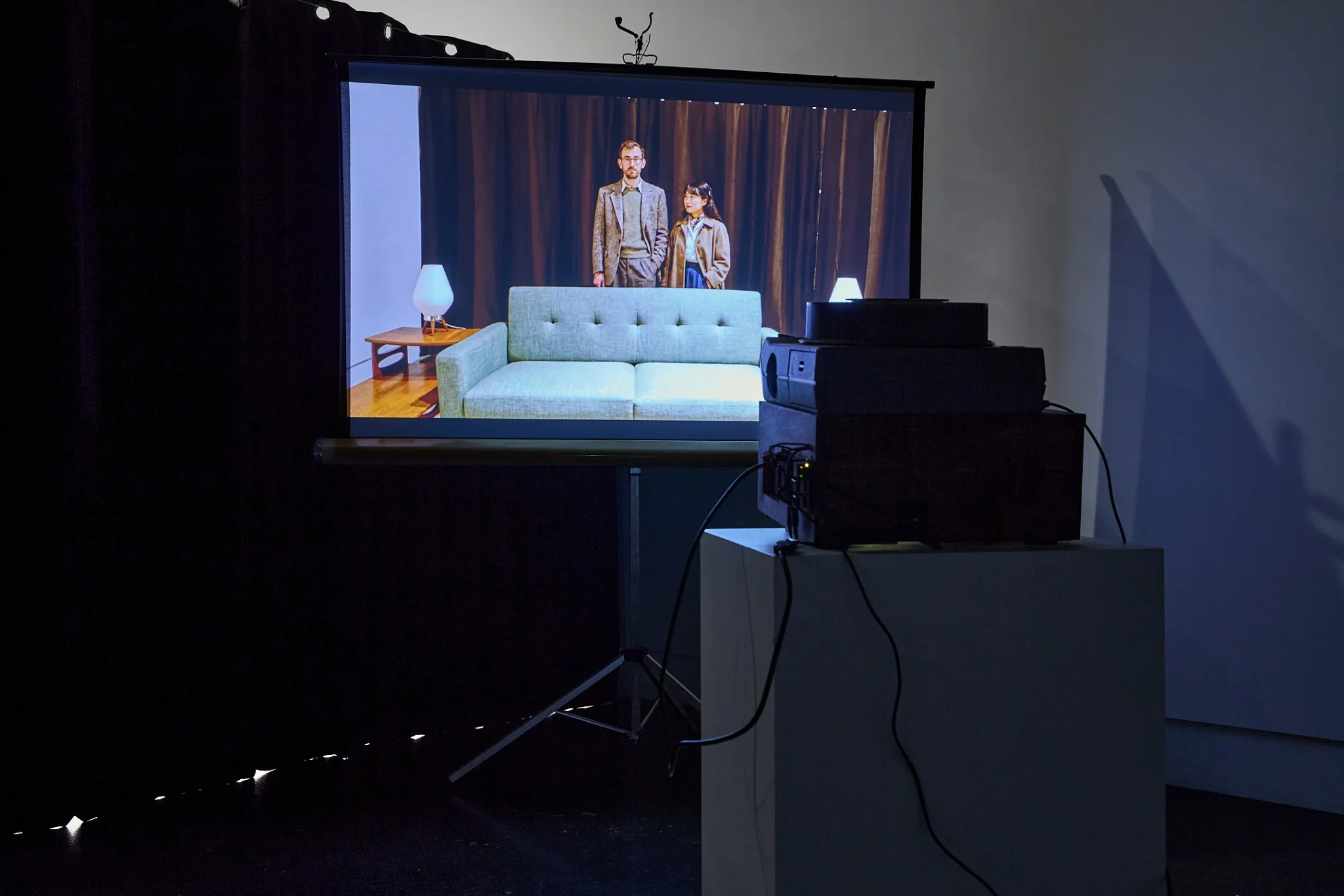 Modified vintage projector facing the security room screen